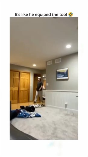 Mr. Brightside on Instagram: "This viral clip features a young man in a basement, walking with an intentionally stiff, rhythmic gait that perfectly mimics low-fidelity video game animations. As he passes a television stand, he "equips" a yellow toy sword that appears instantly in his hand, maintaining his robotic stride without breaking character. This "inventory swap" execution is flawlessly timed. Viral Reception & Metrics Engagement: 4.2M views | 850K likes Audience Response: Viewers are obse