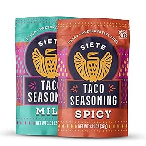 Siete Taco Seasoning Mix Pack | Gluten Free | Vegan | Paleo | Preservative Free | Whole 30 Approved | 3 Mild, 3 Spicy (6 Packets)