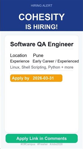 Cohesity Hiring Software QA Engineer | Pune | Off Campus 2026