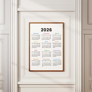 2026 Calendar, Printable One Page Full Year Calendar, Sunday & Monday Start, Instant Download - Etsy