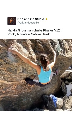 Natalia Grossman climbs Phallus V12 in Rocky Mountain National Park.