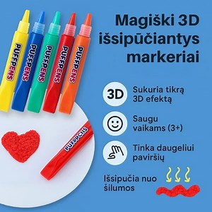 🥰Nuo šiol spalvinimas ir piešimas taps tik įdomesniu su šiais 3D markeriais Dabar šie išsipučiantys markeriai su nuolaida kainuoja tik 10,25 € ✅Puiki dovana ✅Smagus ir išskirtinis efektas ✅Galima atsiskaityti pristatymo metu Šiuos markerius rasite paspaudę ant šios nuorodos > https://prekiugama.lt/products/3d-issipuciantys-markeriai | Prekių Gama