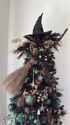 Here’s how to make your very own witch broom for Halloween for less than $15!:👇🏼 ✨ Grab two cinnamon brooms from the grocery store. ✨ Cut a small tree branch or grab one from your yard. ✨ Snip the binding from the top of one cinnamon broom and unravel into one long piece. ✨ Wind the binding loosely down the length of your tree branch broom handle, using hot glue to secure at the top and bottom. ✨ Remove the binding from your second cinnamon broom and repeat the process, winding up the branch i