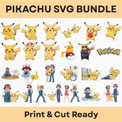 25 Pikachu Svg Png Bundle, Pikachu Clipart Set Svg Png Dxf Eps, Cute Cartoon Electric Character, Cricut Silhouette Cut Files - Etsy