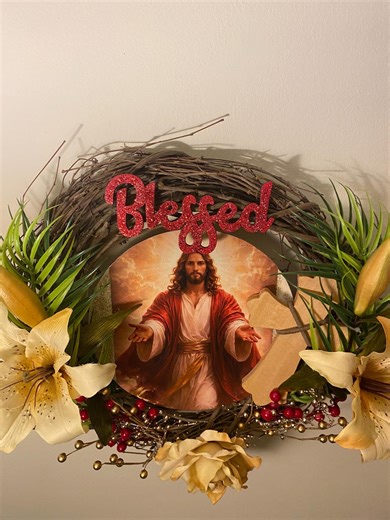 Blessed Wreath With Jesus Image | Christian Front Door Wreath | Faith Home Decor | Religious Wall Hanging | Inspirational Gift - Etsy