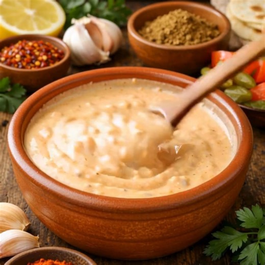 Homemade Easy Shawarma Sauce 🔥 Ingredients 1/2 cup mayonnaise 2 tbsp Greek yogurt 1 tbsp lemon juice 1 tbsp olive oil 1 tsp garlic powder 1 tsp ground cumin Salt & black pepper to taste Directions 1. Add all ingredients to a bowl. 2. Whisk until smooth and creamy. 3. Taste and adjust salt, pepper, or lemon if needed. 4. Cover and refrigerate for 15–30 minutes before serving for best flavor. Tip This sauce is perfect for shawarma wraps, grilled chicken, beef, fries, or as a dipping sauce. | Flav