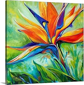 CANVAS ON DEMAND Blessed Day Bird of Paradise Canvas Wall Art Print by Marcia Baldwin, Abstract, Contemporary, Home Decor, Bird Artwork,30" x30in