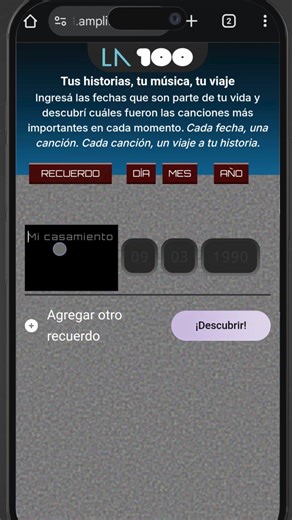 🔙🚗 Subite al DeLorean, en La 100 te invitamos a hacer un recorrido musical por tu historia 🎶 Un lugar donde vas a poder ver qué canción era Número 1 en el momento que naciste, que te recibiste, que tuviste tu primer día de trabajo… o todas juntas 🛣️ Podés sumar varias fechas y te armas como una línea de tiempo musical con los grandes hits que marcaron esos momentos inolvidables. 👉 Hacé Click acá https://ow.ly/m6Rw50WhAEt y conocé EL NÚMERO UNO DE TU HISTORIA, otra propuesta de La 100 para v