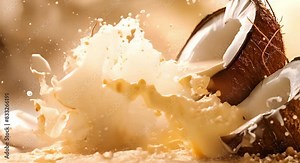 Demonstrating the Process of Extracting Coconut Milk from Fresh Coconut Pieces in a Restaurant. Concept Coconut Milk Extraction, Fresh Coconut Pieces, Restaurant Setting, Food Preparation