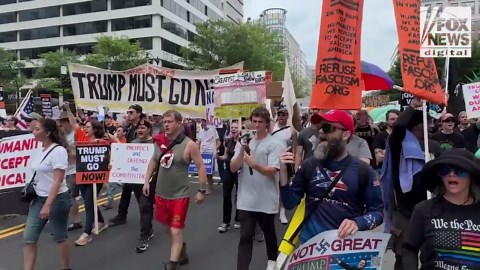 Protesters march in a 'No Kings' protest near Washington