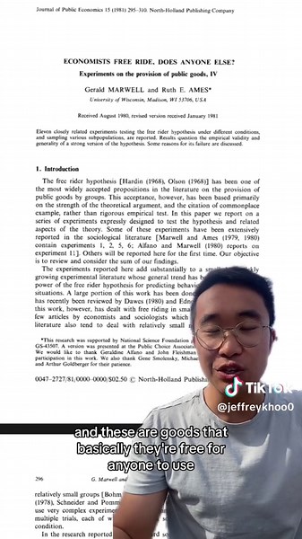 the free rider problem, public goods, and whether economists are more selfish than everyone else (hint: probably) #economics #freerider #university #college #fyp