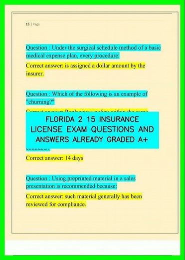 FLORIDA 2 15 INSURANCE LICENSE EXAM QUESTIONS AND ANSWERS ALREADY GRADED A+ video