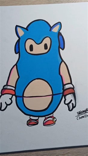 DRAWING Fall Guys Sonic with acrylic markers! #art #sketchful #drawing #painting #games#fallguys