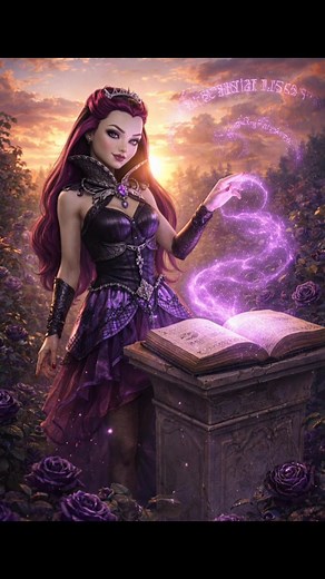 In the hush of the dark garden, Raven Queen turns the page that was never meant to change 🌙📖 Violet magic curls from her fingertips as destiny trembles, because tonight, she writes her own ending. Fate may be printed in ink, but her will is written in power. #doll #everafterhigh #mattel #fairytale #toyphotography