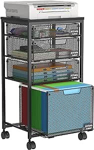 Rolling File Cart with 4 Storage Drawers, Filing Cabinet for Home Office, Hanging File Folder Organizer with Wheels Under Desk, Utility Craft Cart Printer Stand, Black, Patent Pending