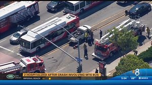 2 hospitalized after crash involving MTS bus
