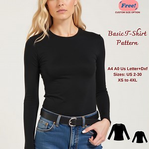Long Sleeve Simple T-shirt Sewing Pattern, Fitted Stretch Top, Basic T-shirt for Women, Easy T-shirt Pattern, T-shirt Sewing Pattern, XS-4XL - Etsy Australia