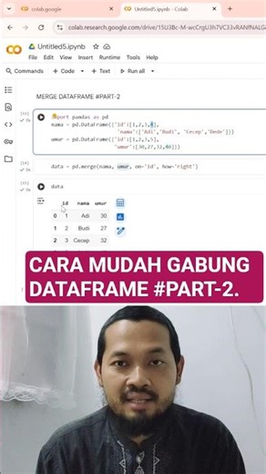 CARA MUDAH GABUNGIN DUA DATAFRAME PANDAS-PYTHON #kuliahdatasains #datasains #tutorialpython #python