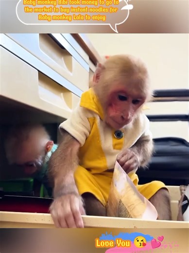 Baby Monkey Bibi Buys Noodles for Lala
