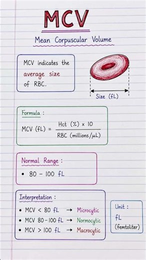 MCV Explained in Seconds! 🩸 What Your RBC Size Reveals #MCV #CBC #RBC #hematology #anatomy #nursing