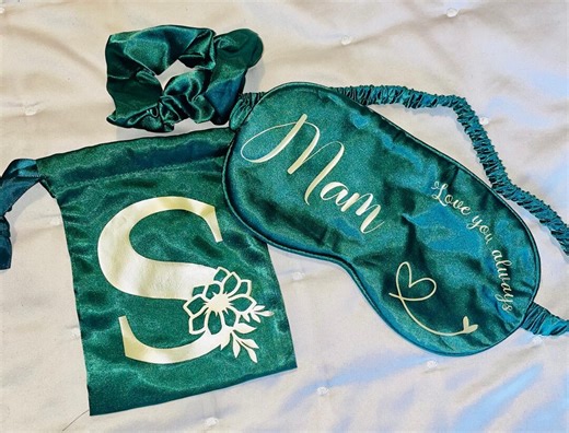 Personalised Satin Sleep Mask Set With Scrunchie, Gift Bag - Etsy UK