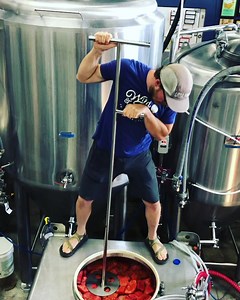 After spending a whole day of processing over a ton (2,000 lbs.) of fresh watermelon, the brew team decided to do what they do best, and make this watermelon and sumac beer #mixedfermentation 🍻 🍉 Today we added house mixed cultures and did our first punchdown in our new fruiting tank. So it’s not gonna be done in 2-3 weeks like we originally said (when we thought we were going to make a “clean” beer). Sorry! Hope it’s worth the wait. 🍉🍻😽 @ohiocraftbeer @hausmalts @westbranchmalts @sausageta