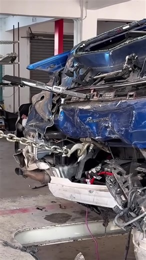 That's gonna be expensive. Seeing some serious damage to the frame on this one. #CarRepair #AutoBody #MechanicLife #CarAccident