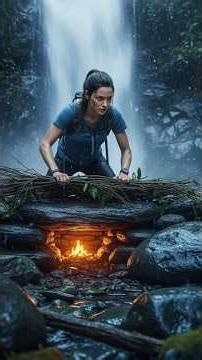 I Built a Secret Shelter Beside a Waterfall #shorts #survivalcraft #bushcraft