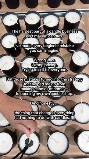 POV: you’re thinking about starting a candle business… So let me tell you something I wish someone told me. I didn’t start with a storefront. I didn’t start with a big budget. I didn’t even know if it would work. I started at my kitchen table. One small batch. One sale. One lesson at a time. Just a small idea… and a lot of late nights learning. Today I run a candle store and I want to teach others how to start. But here’s the truth no one talks about… The hardest part of a candle business isn’t 