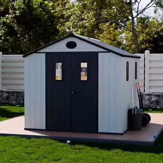 Tired of clutter in your backyard? The EAGLE PEAK RESIN STORAGE SHED is your all-weather solution - strong, secure, and stylish. With reinforced resin walls, lockable double doors, and dual ventilation, it keeps your tools and gear safe year-round.  Shop: bit.ly/43PiOcf | EAGLE PEAK | Facebook