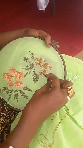Embroidery Craft: Intricate Floral Designs on Fabric