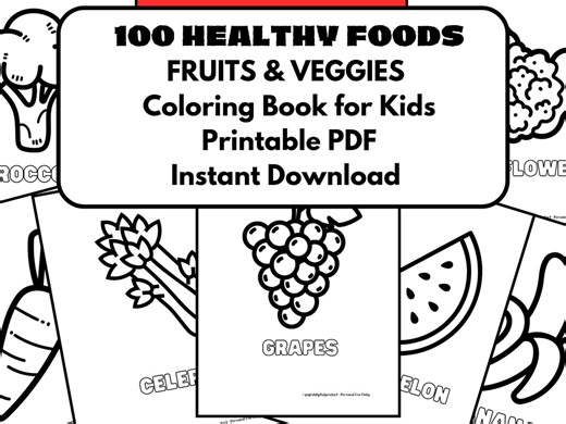 Healthy Foods Coloring Book, Fruits Vegetables Printable PDF (digital Download) - Etsy