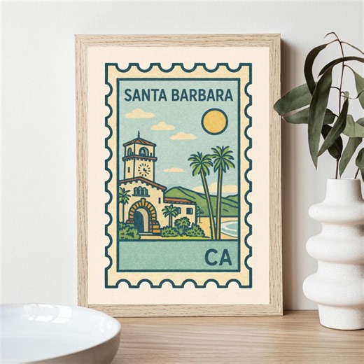 Santa Barbara Printable Wall Art, California Coast Travel Poster, Spanish Mission Architecture Print, Vintage Style Digital Download - Etsy