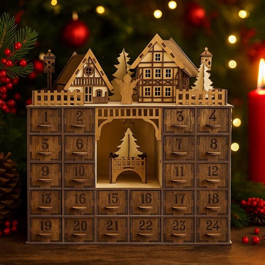 Wooden Advent Calendar House – Reusable Christmas Countdown Box With Drawers - Etsy