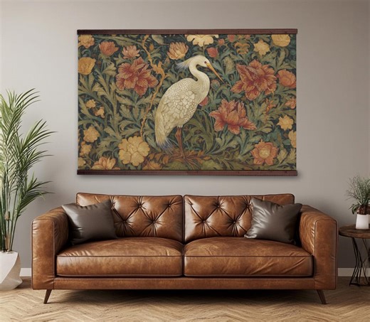 William Morris Heron Tapestry: Vintage Floral Canvas Wall Hanging - Etsy