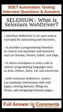 SELENIUM : What is Selenium WebDriver? SDET Automation Testing Interview Questions & Answers