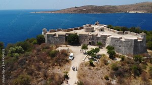 Aerial view of Porto palermo castle in the Albanian Riviera.