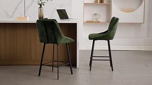 chairus Barhocker Barstuhl 2er Set Chenille Barhocker mit Lehne für Küche Moderne Tresenhocker Küchenhocker für Esszimmer (Grün-2)