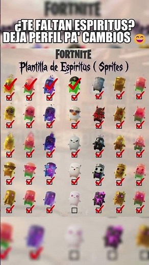 Plantilla Espíritus Fortnite ✅ Checklist para Marcar los que Consigues + QR Descarga Gratis 📥