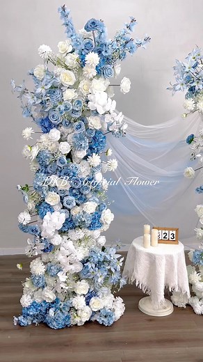 83K views · 902 reactions | BG524冀懶Winter wedding atmosphere ceiling floral design❄️Light blue and white floral bakcdrop壟Use simple color matching to break the dullness of winter wedding www.dkbflower.com #dkbflower #blueflroal #backdropflowers #eventbackdrop #weddingbackdrop | Artificial flowers（Fengqiu zhaogang silk flower factory） | Facebook