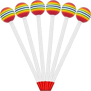 Chalyna 6 Pieces Lollipop Felt Drum Stick Soft Lollipop Timpani Mallets Foam Head Percussion Sticks Rainbow Plastic Drumsticks for Kids Hand Percussion Toy Gift Musical Instrument Accessories