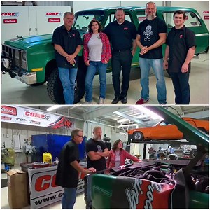 First fire-up of the Pro-Flo 4 EFI SBC in the Hemmings Road Tour ’81 Suburban with Pro-Flo 4 EFI installed. Huge thanks to everyone at Hemmings for letting the Edelbrock Group get involved with this project. Have fun on the remainder of your trip! Top photo, from left to right: Edelbrock EFI Product Manager Mark Honsowetz, all-around awesome automotive gal and Hemmings Road Tour co-pilot Elana Scherr, Edelbrock Group VP of Sales Mark Campbell, Hemmings Director of New Media and Tour co-pilot Mik