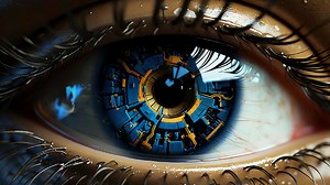 Download A close view of the high-tech eye. Retinal scanning for personal identification. Concept of laser vision correction, scanning and computer vision for free