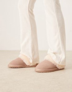 ASOS DESIGN Zamber premium sheepskin slippers in dusty pink suede | ASOS