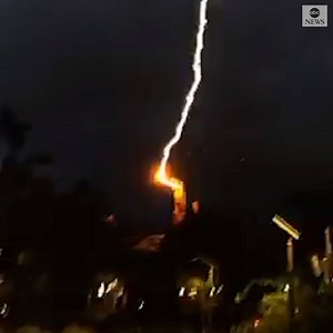 Lightning struck one of the mountain peaks in Galaxy's Edge in Disney's Hollywood Studios near Orlando, Florida, lighting up the night sky. https://abcn.ws/2CnAxxS | ABC News