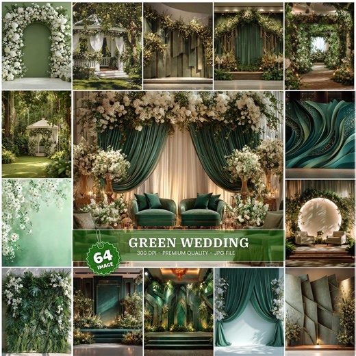 Green Wedding Digital Backdrop, Botanical Ceremony Photography Background - Etsy