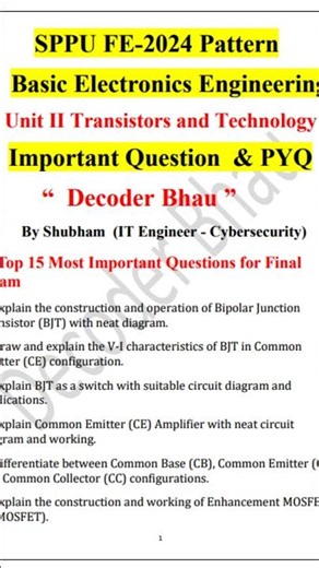 sppu bxe basic electronics engineering important questions #sppu2024pattern #sppu #bxe #engineering