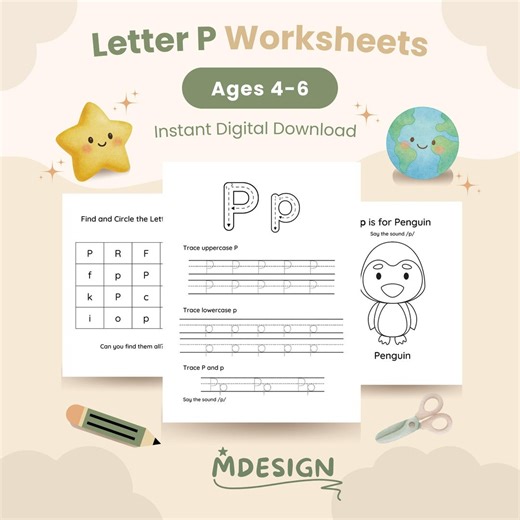 Letter P Worksheets for Preschool & Kindergarten, Tracing and Phonics Printable PDF - Etsy