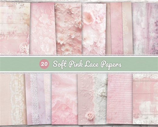 Soft Pink Digital Papers, Shabby Chic Pink Lace Journal Pages, Pink Junk Journal, Vintage Lace Ephemera, Pink Scrapbook Papers 8.5x11", A4 - Etsy