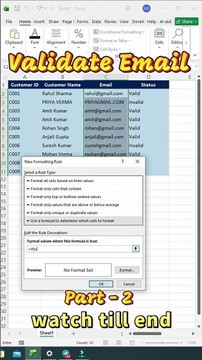 Excel Email Validation Formula | Conditional Formatting Trick #advancedexcel #exceltips
